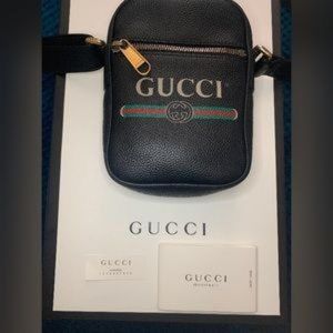 NEW! Gucci Print leather shoulder bag Black 574803